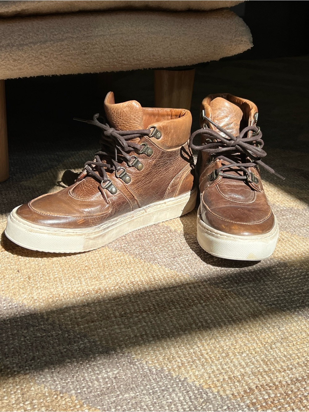 Bed Stu Brown Leather High-Top Sneakers with Cream Sole